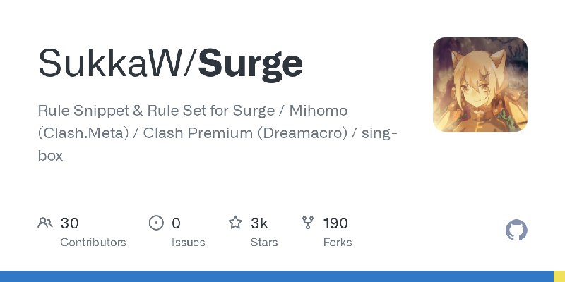 GitHub - SukkaW/Surge: Rule Snippet & Rule Set for Surge / Mihomo (Clash.Meta) / Clash Premium (Dreamacro) / sing-box