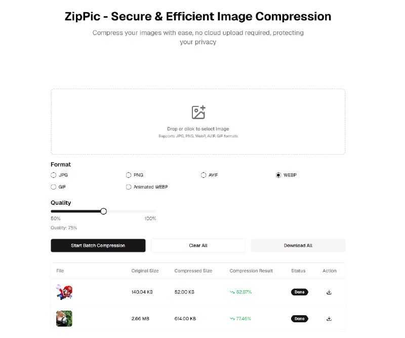 ZipPic - 免费，易用，安全的在线图片压缩工具
